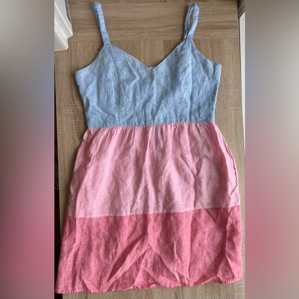 Cynthia Rowley Light Blue and Pink Colorblock Linen Dress